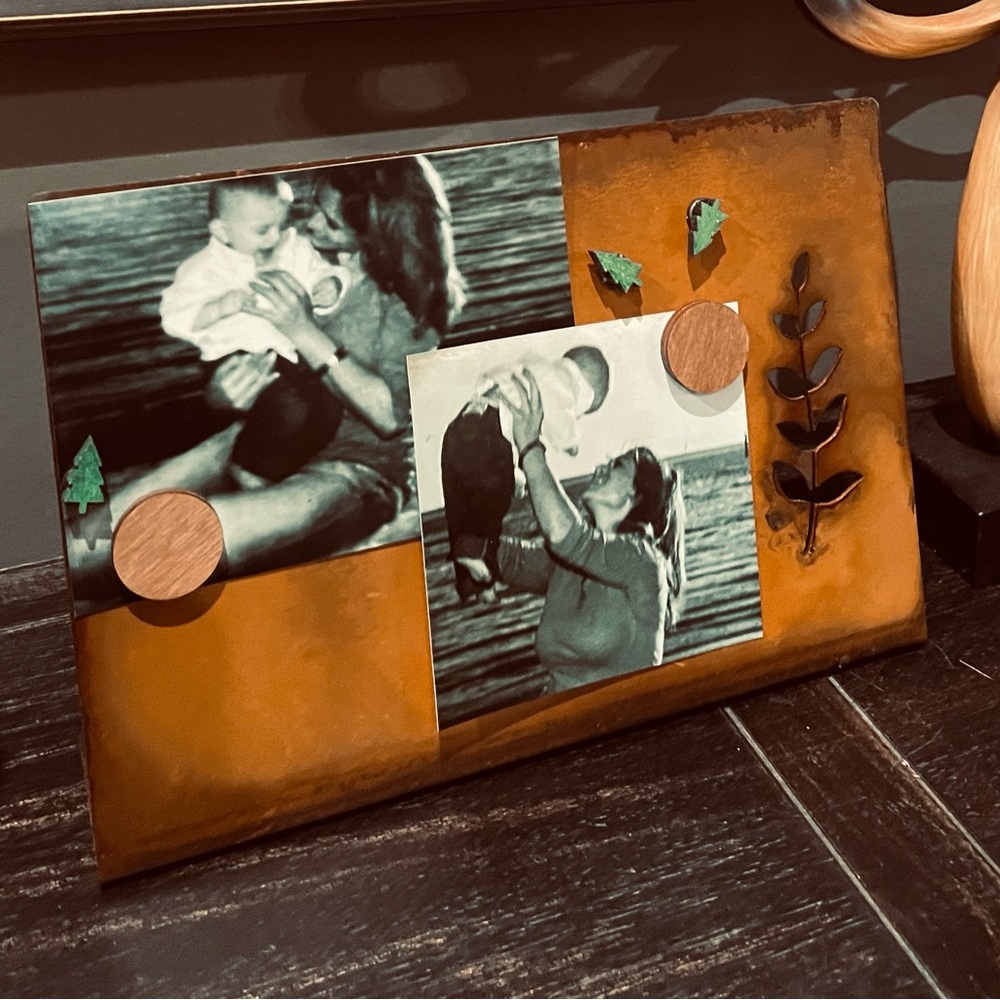 Industrial Modern Patina Metal Frame with leaf cutout
